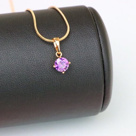 "Minimalist Purple Round Pendant in Rose Gold Petite Design, XPPT1830 - Picture 4 of 13